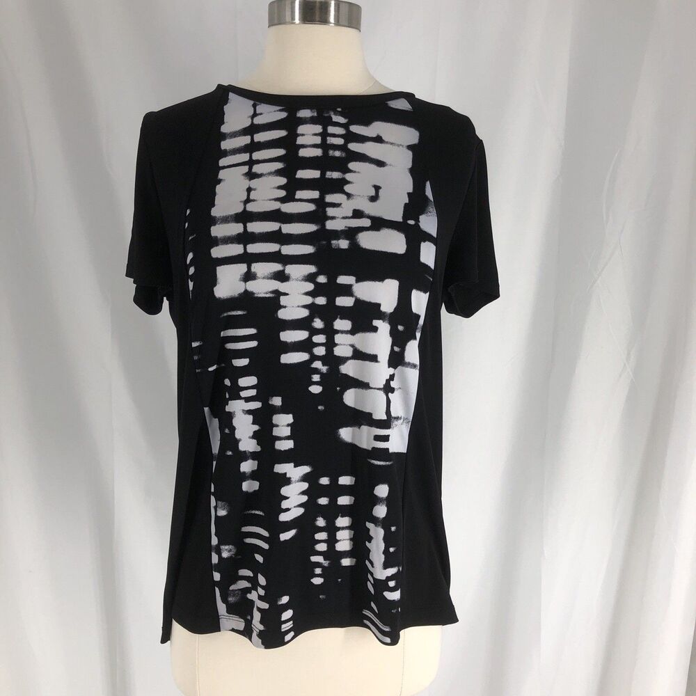 Calvin Klein Womens Top Size Medium Black Round Neck Short Sleeve Back Zip